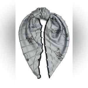 Giorgio Armani Black Label Silk Scarf Gray/Silver Pleated 29x29